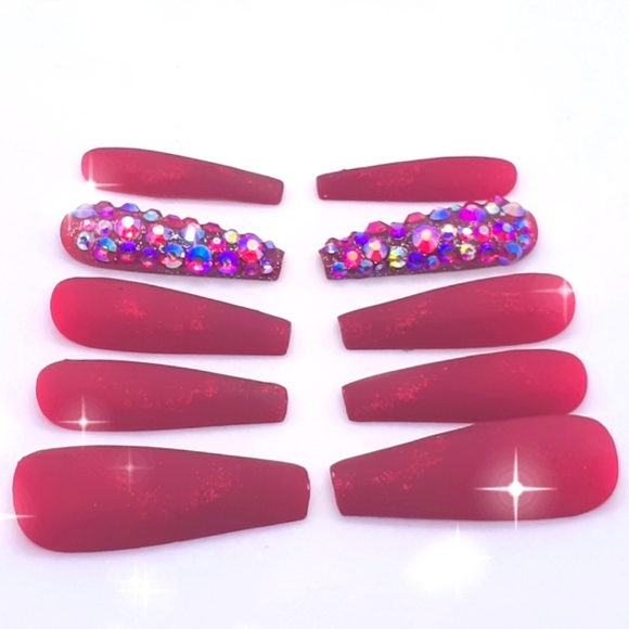 Matte Red Holiday Sparkle Press on Nails - Picture 1 of 7
